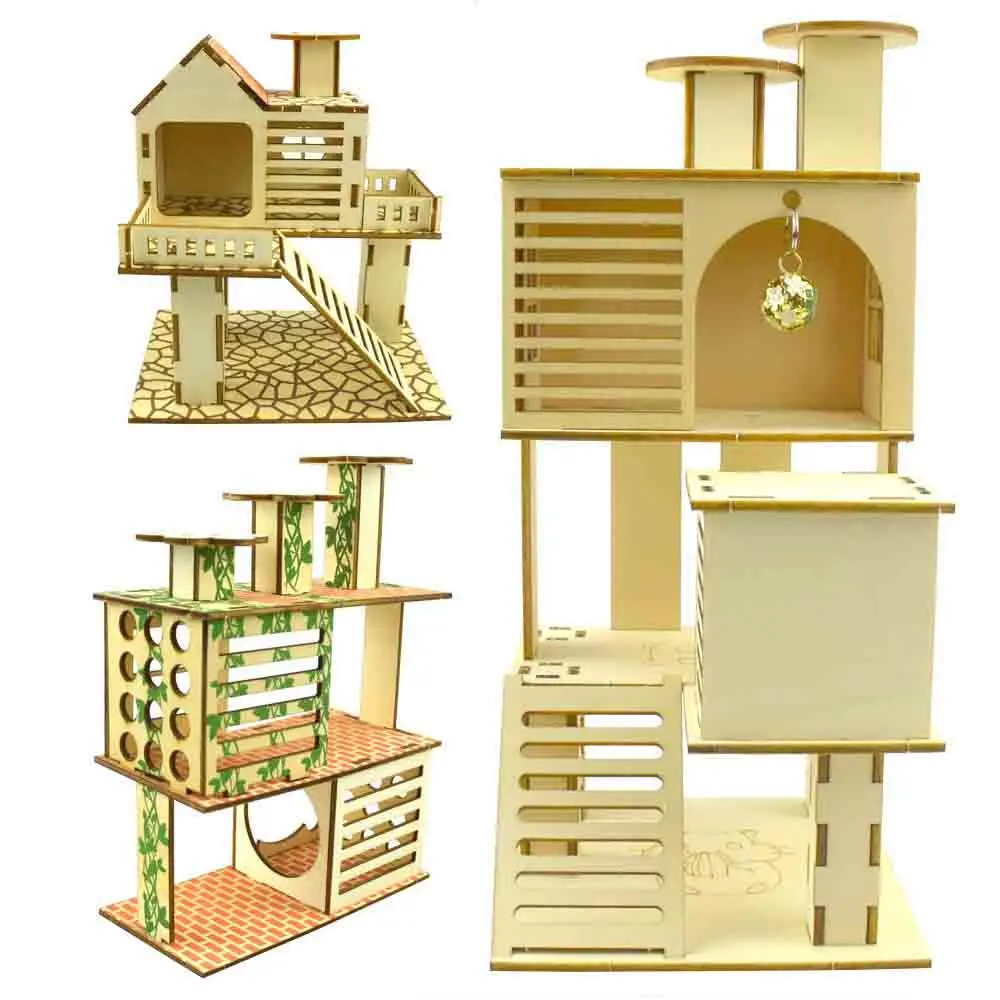 

Hamster Climbing Frame Small Pet Log Toy Tree Nest Ladder Fence Springboard Platform Building Basic Cage Villa