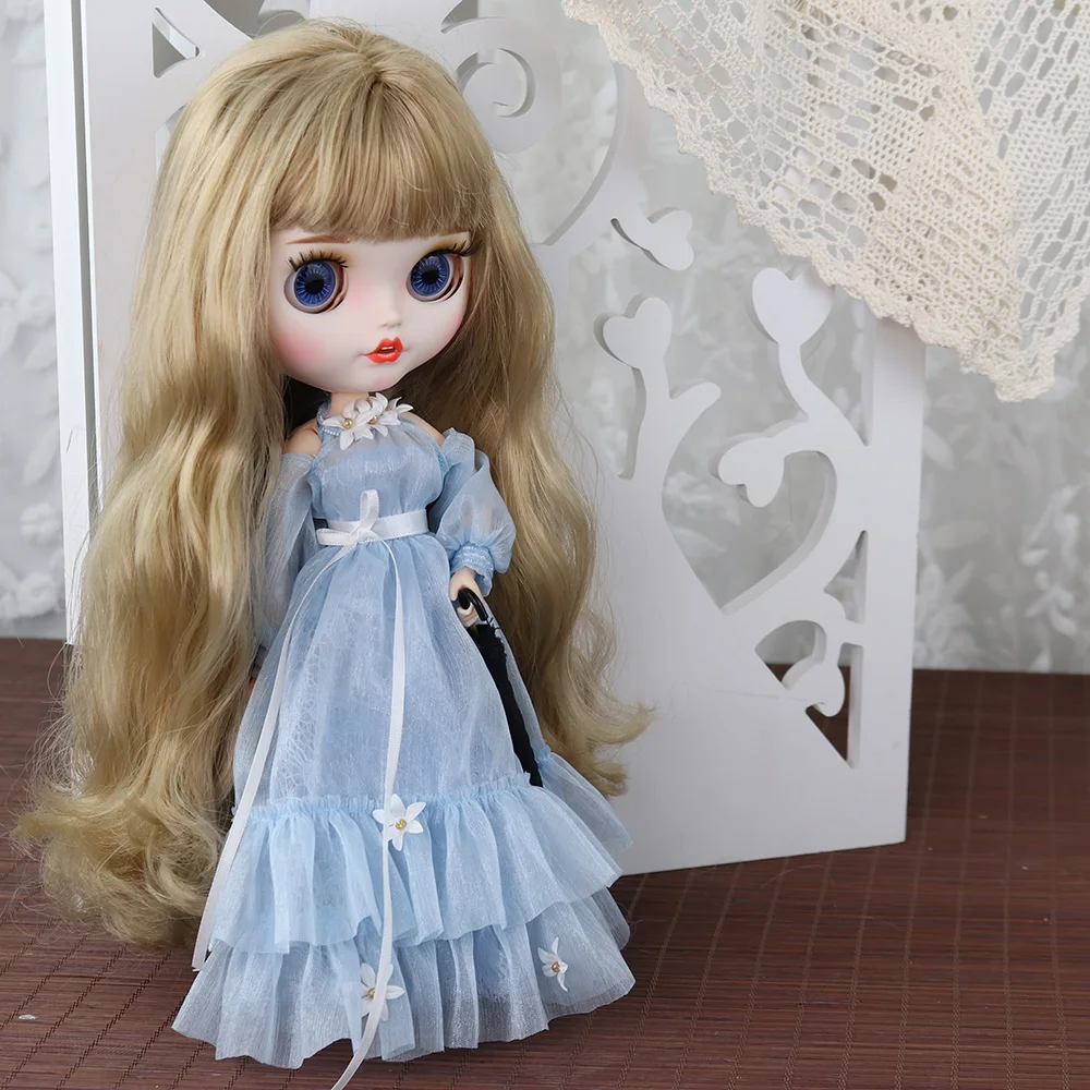 Outfits For Blyth Doll One Piece Blue Dress Princess Suit For 1/6 BJD  Azone S ICY DBS Anime Girl