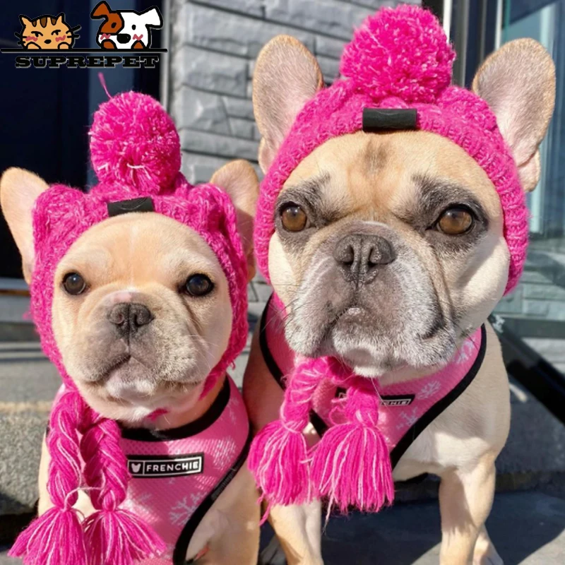 

SUPREPET Winter Knittied Dog Hat for French Bulldog Chihuahua Warm Dog Headgear Puppy Costume ChatPet Accessories Dropshiping