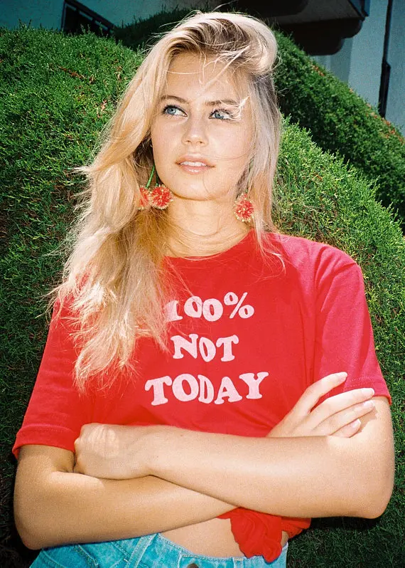 Summer Style Outfit Tops Fashion Clothes 100% NOT TODAY T-shirt Red Cherry Vintage Tee Women Funny Tumblr Graphic Tees