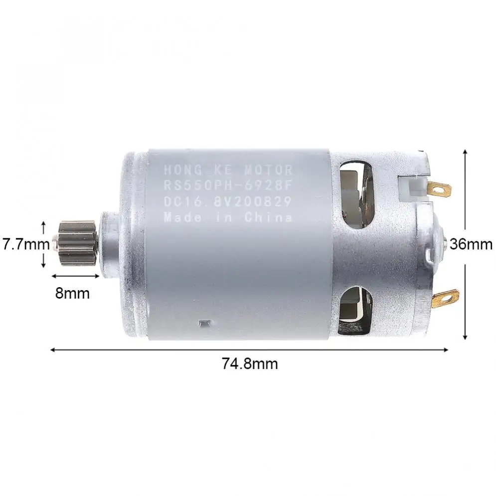 RS550 19500 RPM 16.8V 21V 25V DC Motor with Single Speed 9/11/12 Teeth and High Torque Gear Box for Electric Drill / Screwdriver