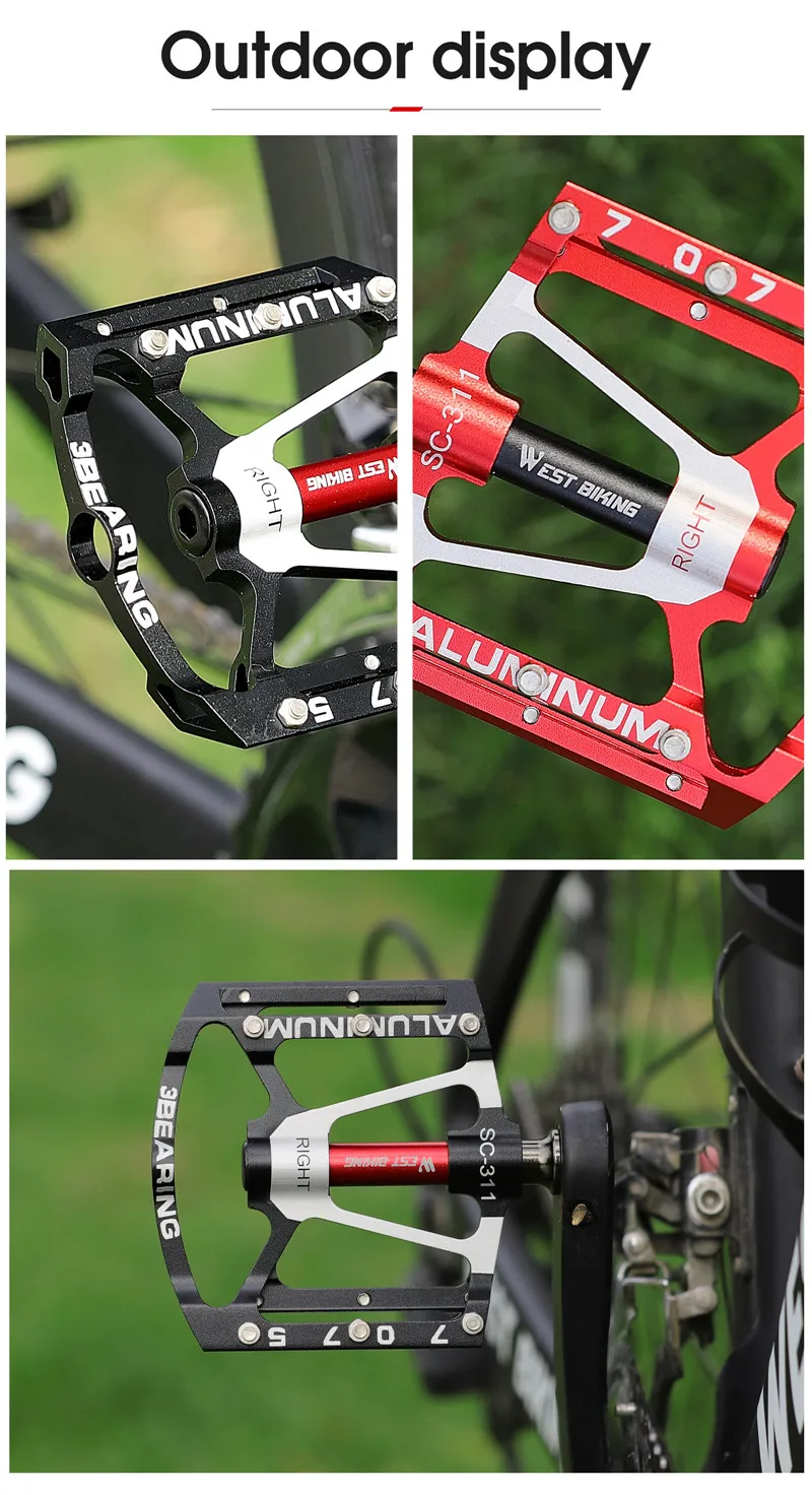WEST BIKING 3-Lager Fahrradpedale Leichtgewichtige Aluminiumlegierung Rutschfeste Plattform Universelle 9/16" Fahrradpedale für MTB-Fahrräder – Detail 13