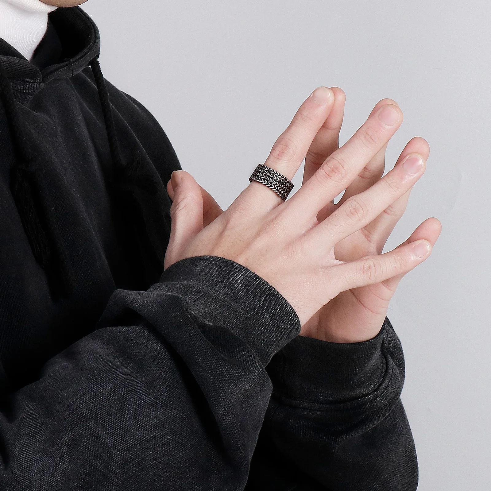 Fongten Men Ring Stainless Steel Mesh Chain Charm Rings For Men Hip Hop Finger Multiple Color Jewelry