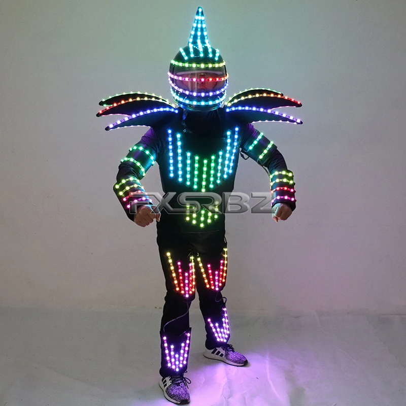 Pixel LED Robot Suit Stage Dance Costumes Christmas Halloween Party Light Up Jacket Colorful Luminous Armor Clothing