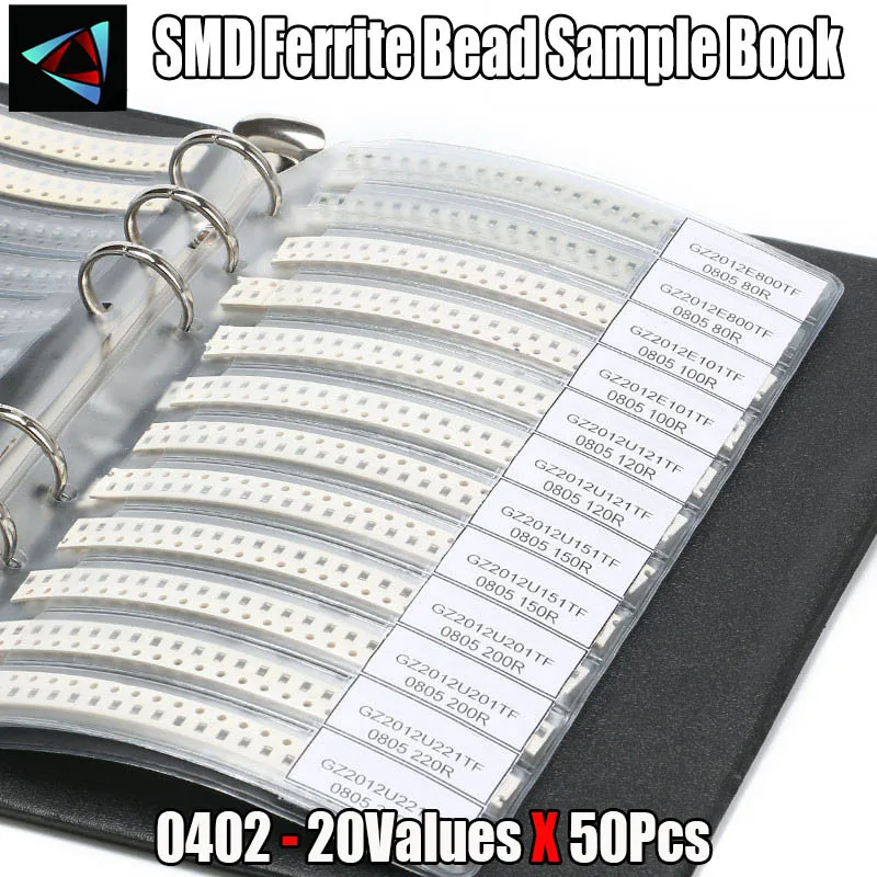 

Ferrite Bead Sample Book 0402 20values X 50pcs SMD magnetic Laminated sheet magnetic beads sample book Sample Kit