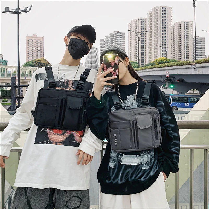 Men Sports Vest Bags Hip-hop Unisex Tactical Streetwear Nylon Chest Flap  Motorcycle Pack Cycling Sling Rig Bags X241C