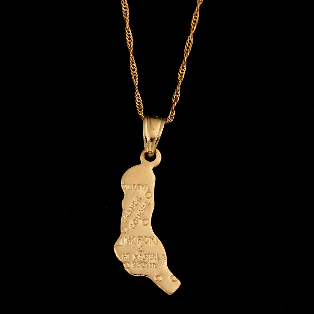 Republic Of The Comoros Moroni Map Pendant Necklace For Women Gold Color The Federal And Islamic Jewelry