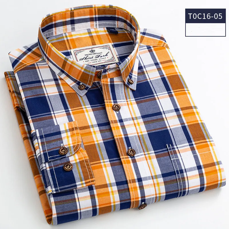 

2021 New Men Shirt 100% Cotton High Quality Long Sleeve Casual BusinessPlaid Fashion Branded Clothes Bright Color DA451