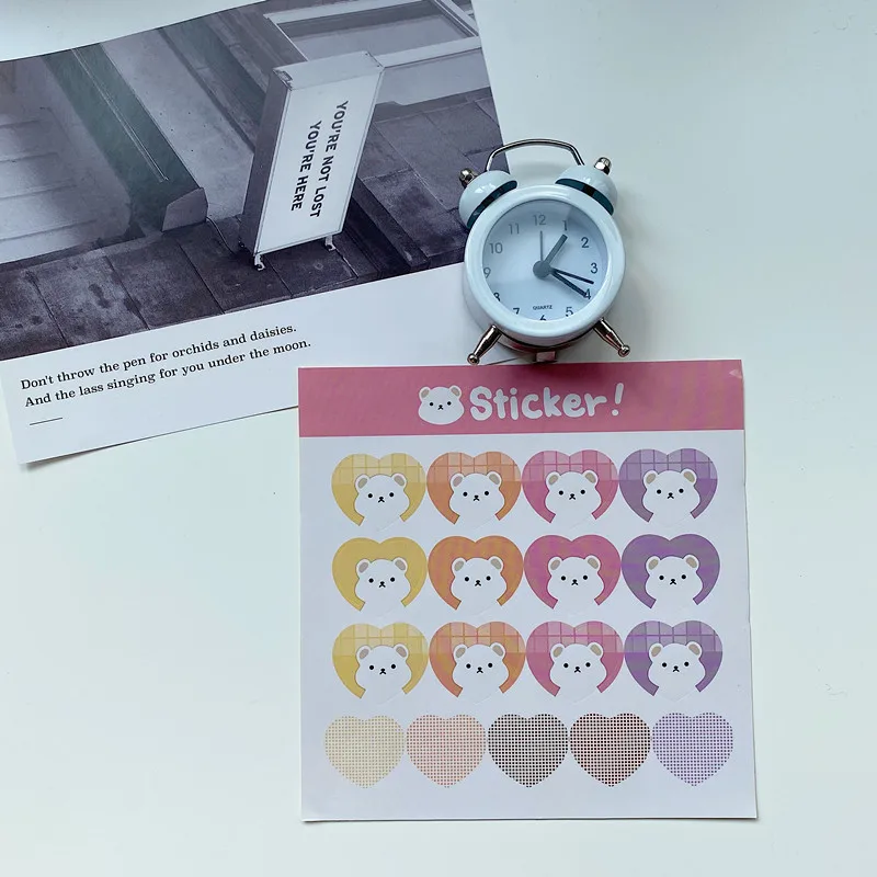 Ins Cartoon Rabbit Bear Cute Stickers Love Shape Color Gradient Seal Paster Stationery Notebook DIY Kawaii Decorative Sticker