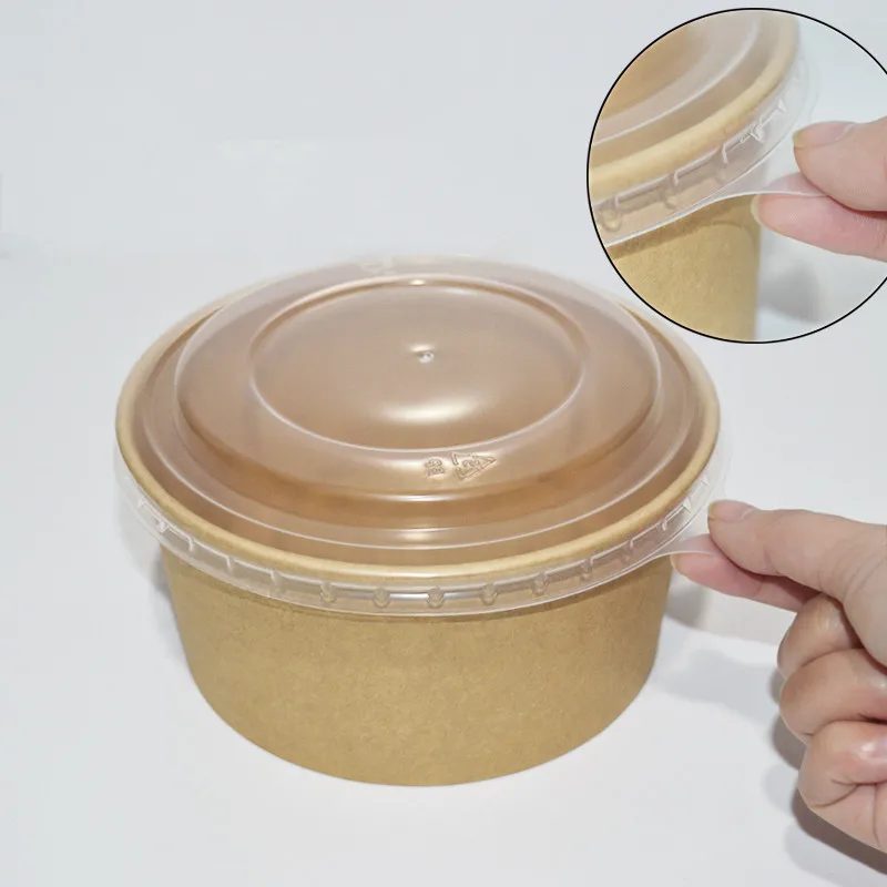 25pcs Kraft paper round paper bowl disposable salad bowl fast food container box noodle packing box takeaway fruit box lunch box