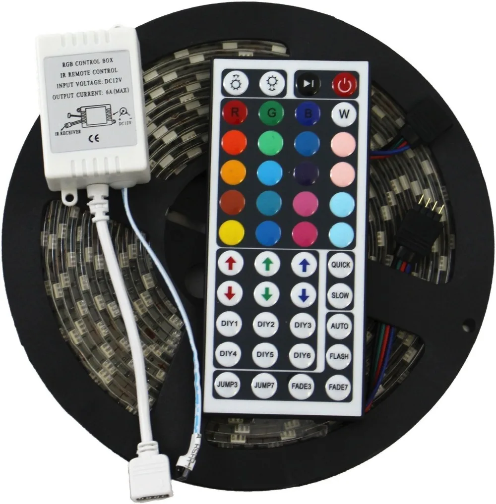 

Free shipping 5050 RGB led strips with 44Key led controller DC12V 5M 300led waterproof RGB led strip light outdoor 5050 led kit