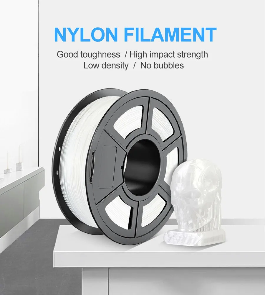 PLA Nylon 3D Printer Filament High Tensile Strength Nylon Filament 1.75mm 1KG/500g/250g Good Flexibility 3D Printing Material