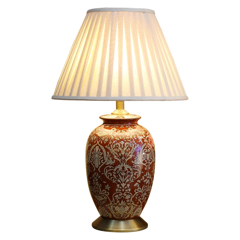 40x65cm Luxurious Large Table Lamp Chinese Style Vintage Red Paiting Ceramic Table Lamps For Bedroom Living Room Bedside Lamp