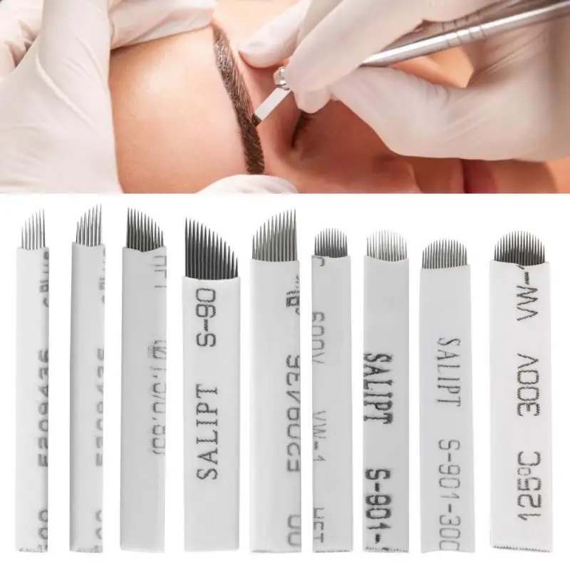 20pcs Eyebrow Tattoo Manual Microblading Permanent Makeup Sterile Needle Pin U shape Blade For 3D lamina blade Agulhas Tebori