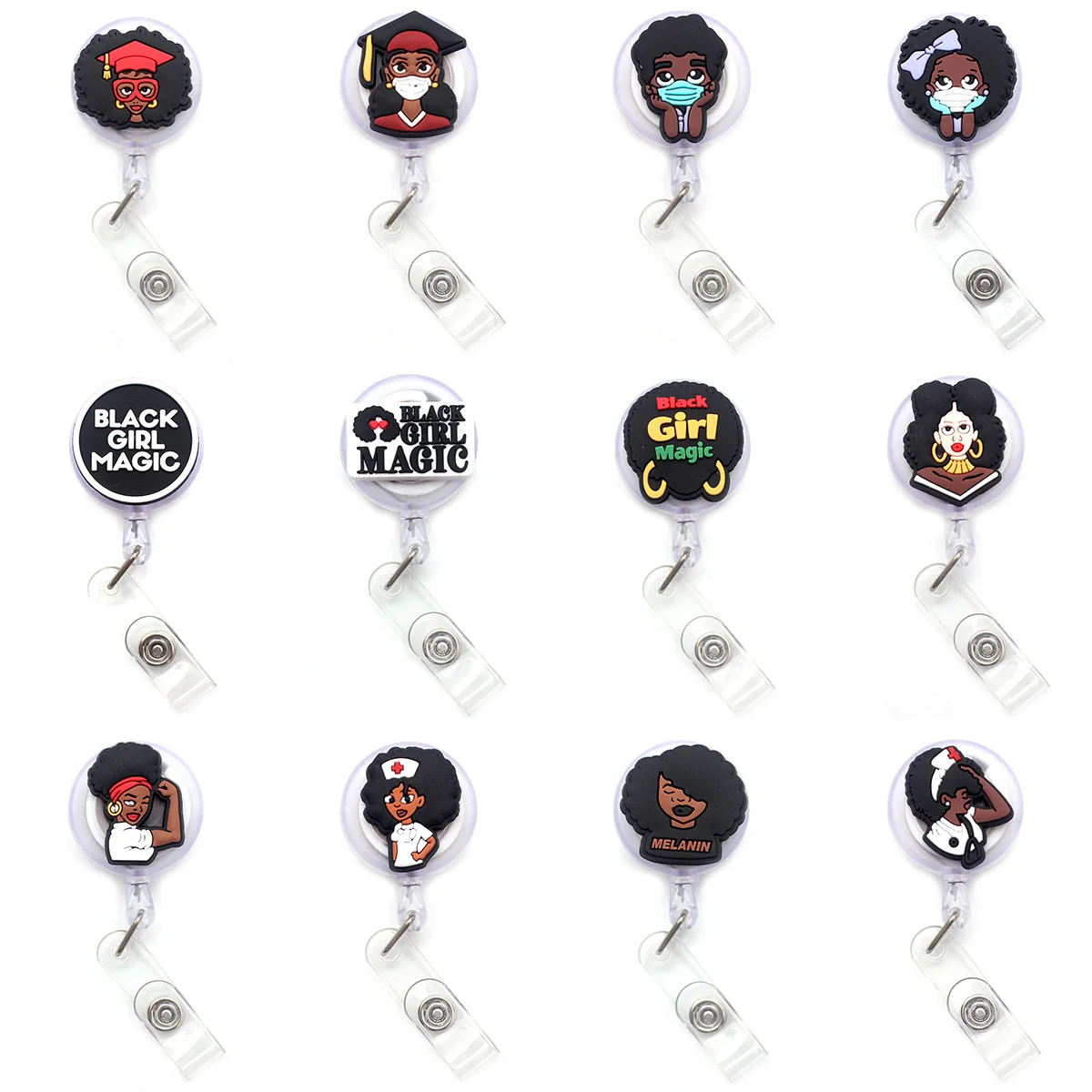 Fashion Black Girls Retractable Badge Reel Student Nurse Horizontal type Exhibition ID Name Card Badge Holder Office Supplies