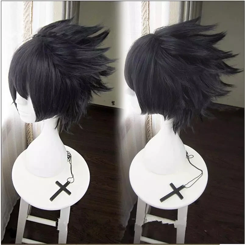 Anime Uchiha Sasuke Cosplay Wig Men Soaring Black Heat Resistant Synthetic Hair Wigs + Wig Cap