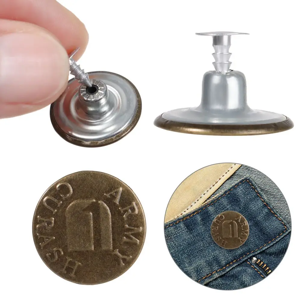 10PCS Retro Jeans Buttons Bronze Denim Threaded Buttons No Sewing Required Easy to Use Without Tools Clothing Sewing Buttons