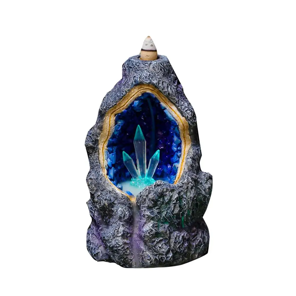 Waterfall Incense Burner Backflow Ceramic Incense Holder With LED Light Incense Fountain Incense Holder Cones For Home Decor