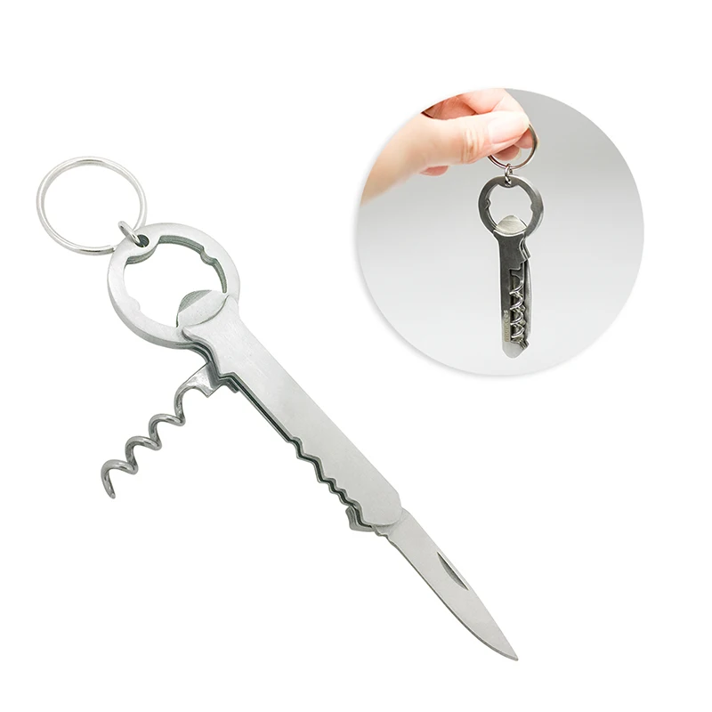 

Stainless Steel Wine Bottle Opener Beer Opener Multifunction Portable Kitchen Mini Corkscrew Knife Keyring Keychanin MJ