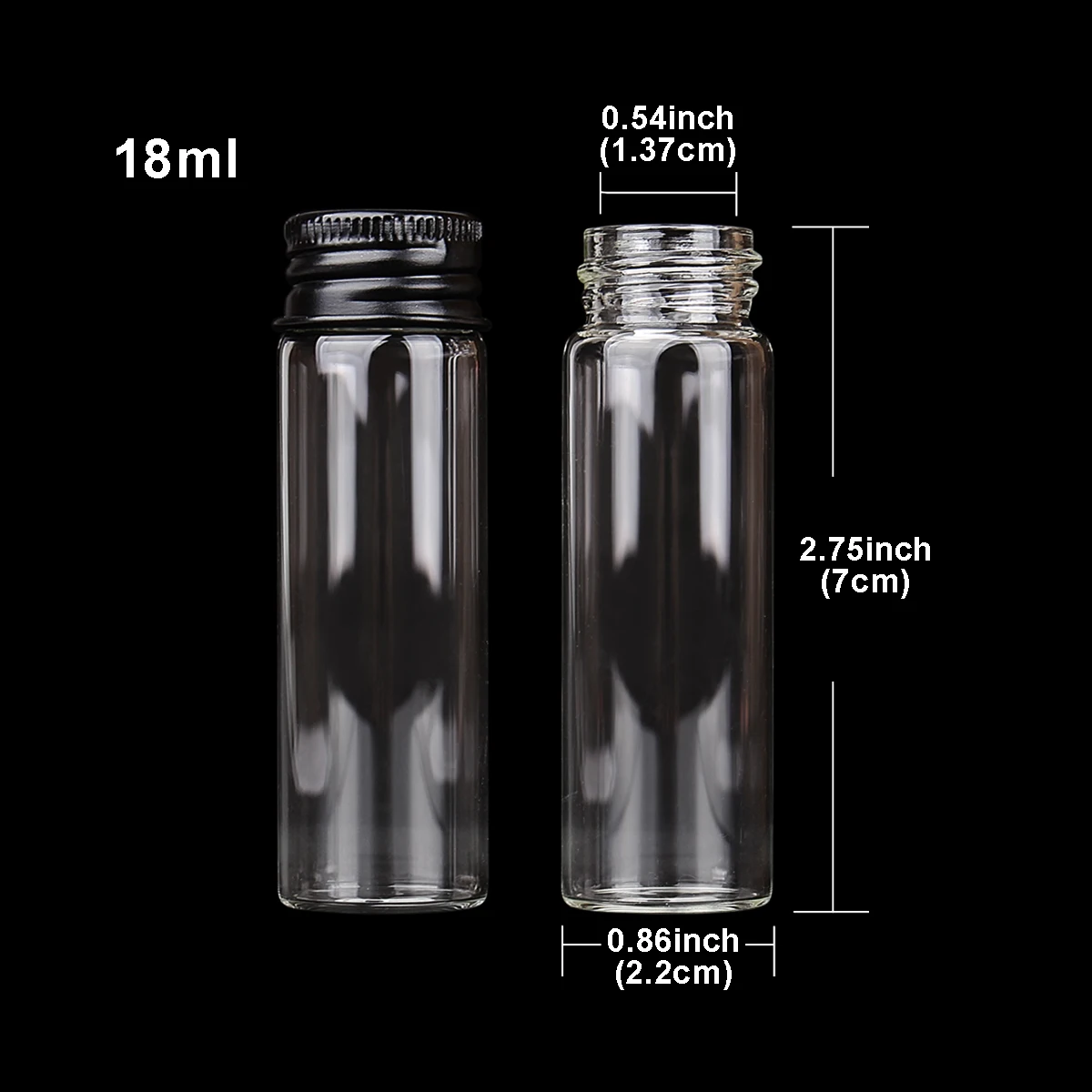 10pcs 18ml 22*70mm Glass Jars Message Bottles with Black Aluminum Lids Empty Glass Bottles glass vessels Spice Jars