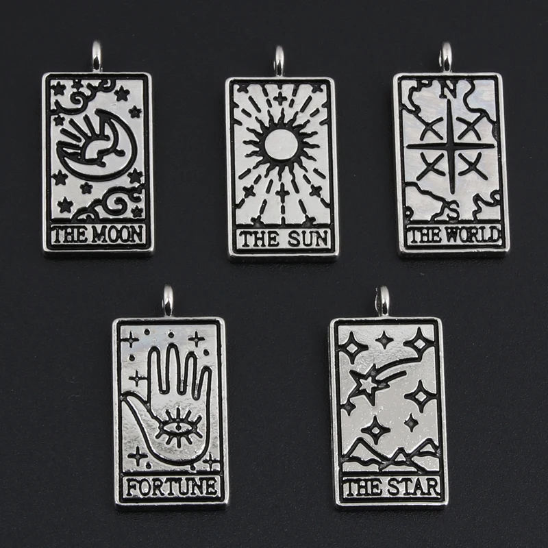 20pcs Silver Color 26x13mm Divination Tarot Charms Moon Sun Fortune Predict Pendant For DIY Handmade Jewelry Making Accessorie