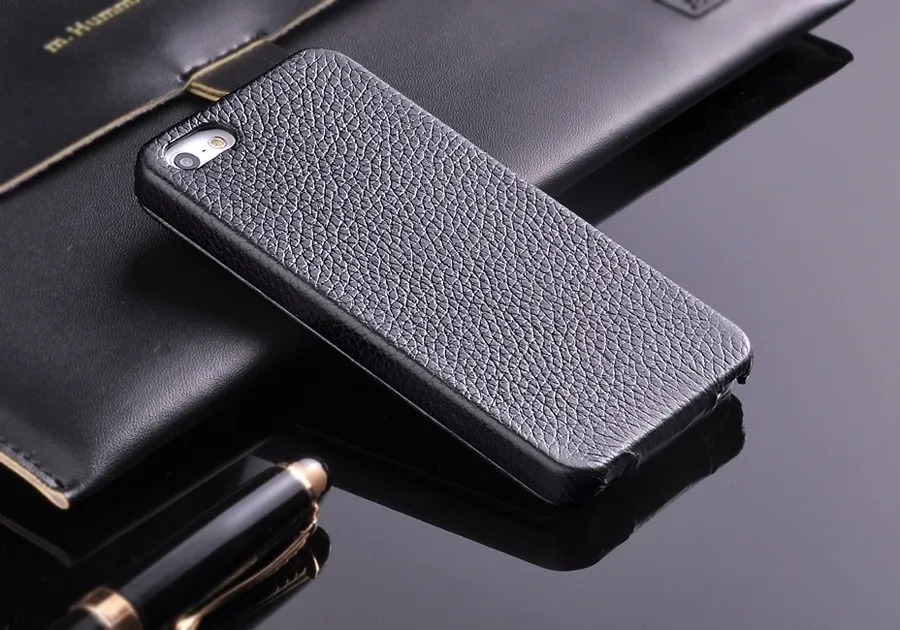 Genuine Leather Vertical Flip Case for iPhone 5, 5S, SE, 100% Real Leather, High Quality, Free Screen Protector, Litchi Stria