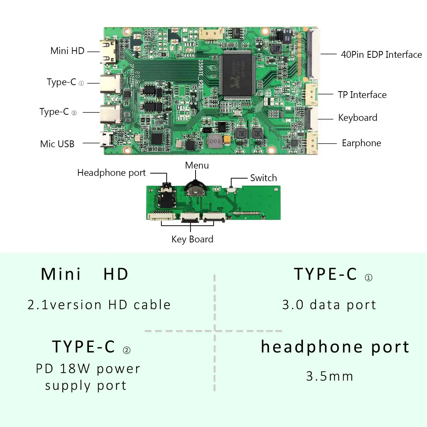 HD-MI TYPE-C LCD Controller Board Compatible Work With 15.6inch1366x768  B156XTK01.0 LCD Screen