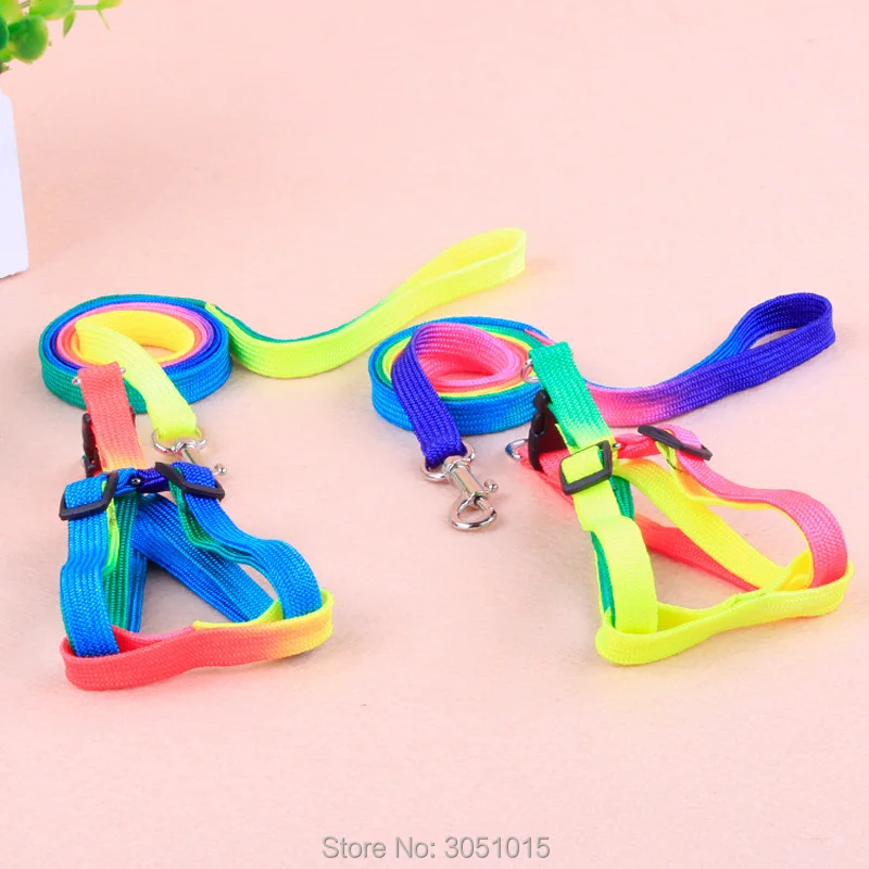 20pcs Durable Colorful Rainbow Pet Dog Collar Chest strap Harness Leash Soft Walking Harness Lead Colorful Nylon Traction Rope