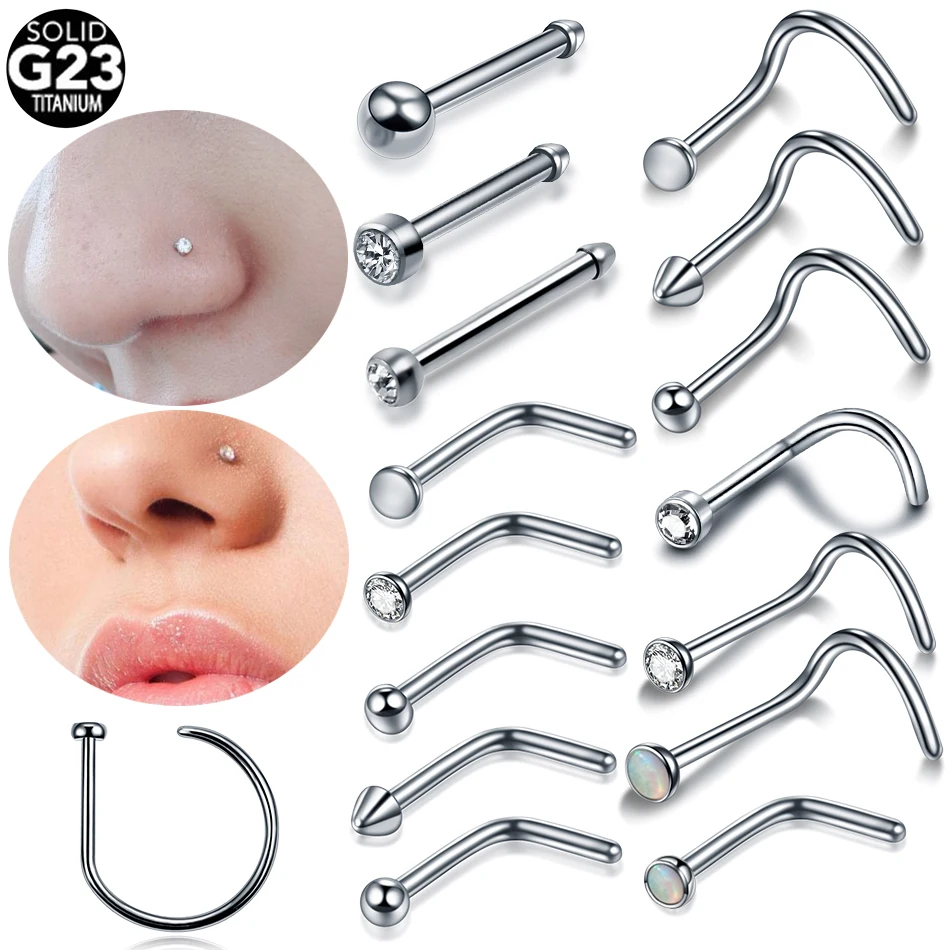 Piercing de titanio para la Nariz, pendiente con forma de L de ópalo CZ, 20g y 18g, joyería para el cuerpo, 1 unidad