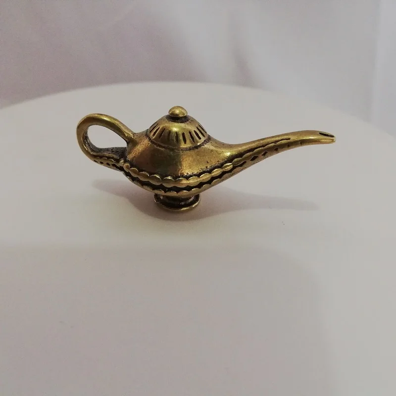 Handmade Pure Brass Aladdin magic lamp craft DIY jewelry ornament portable Miniature Fitting Keychain Pendant souvenir gift a001