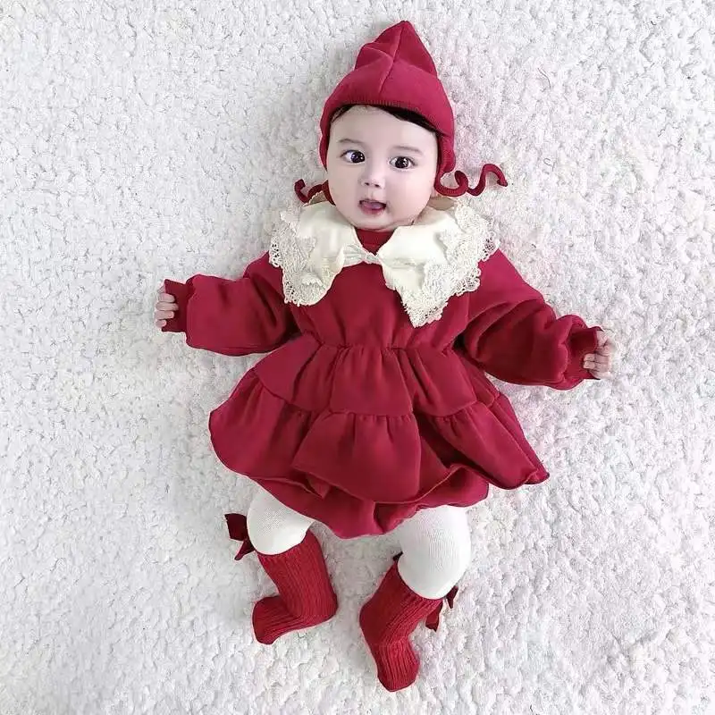 Winter Plus Velvet Baby Girl Rompers Cotton Cute Lapel Newborn Infant Baby Clothes Kids Jumpsuit Outfits Cute Baby Girl Clothes