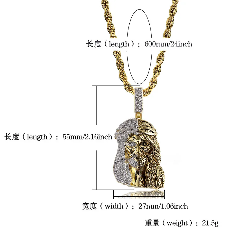 Hip Hop Bling Iced Out Semi Machine Jesus Piece Pendants Necklace for Men Rapper Jewelry Gold Color