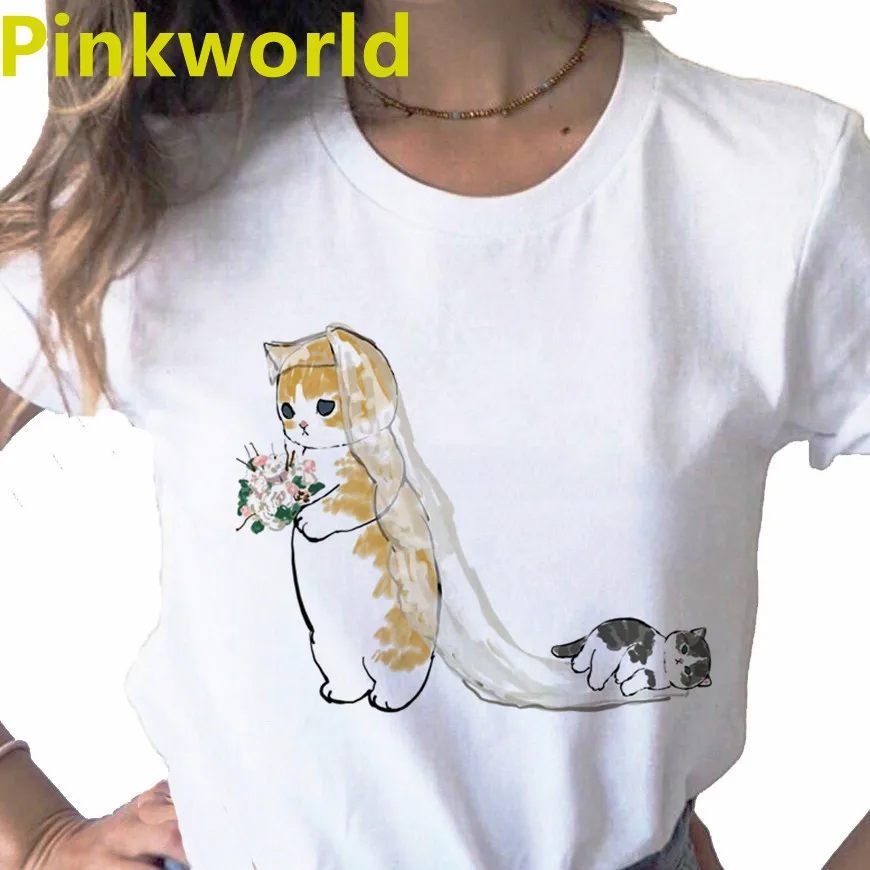 Summer New Fashion Funny Cat Cartoon print ladies T-shirt ladie casual basis O-collar white shirt short sleeve T-shirt,Drop Ship