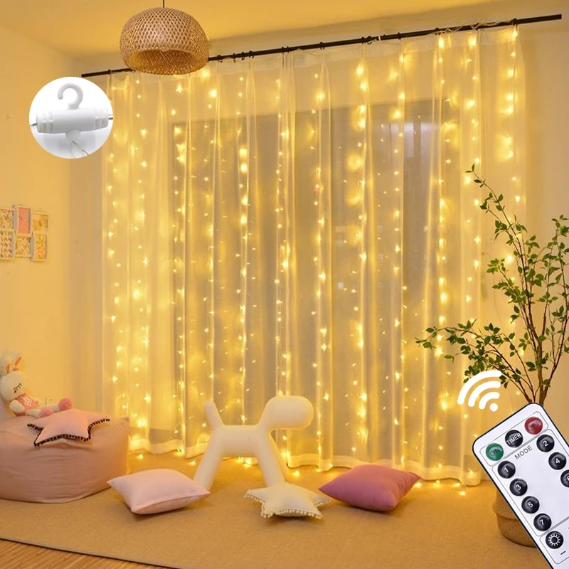 

Garland Christmas LED Curtain Icicle String Fairy Light 3M 300Led 5v USB IR Remote Droop 10x3M Outdoor home holiday party decor