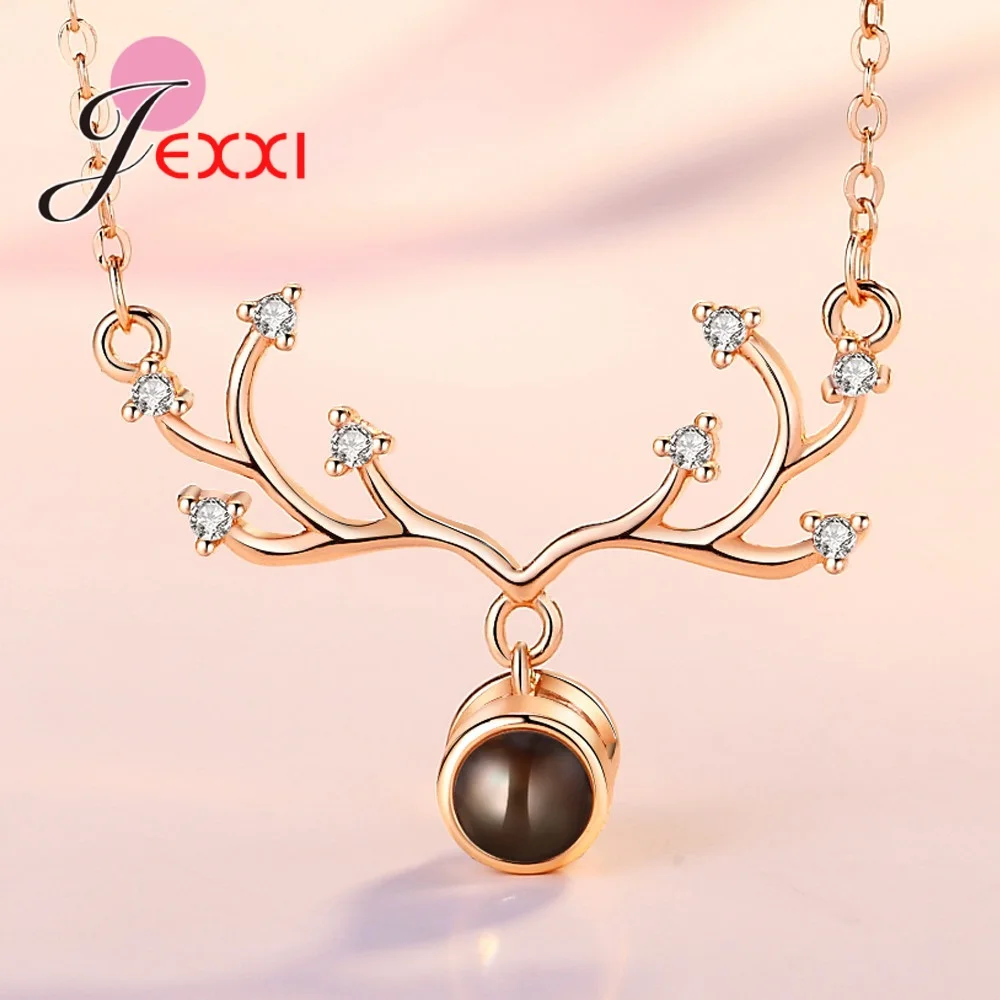 Unique Rose Gold Deer Charm Necklace Women Boho Antler Horn Animal Chain Necklaces  Christmas Jewelry Everyday Gifts