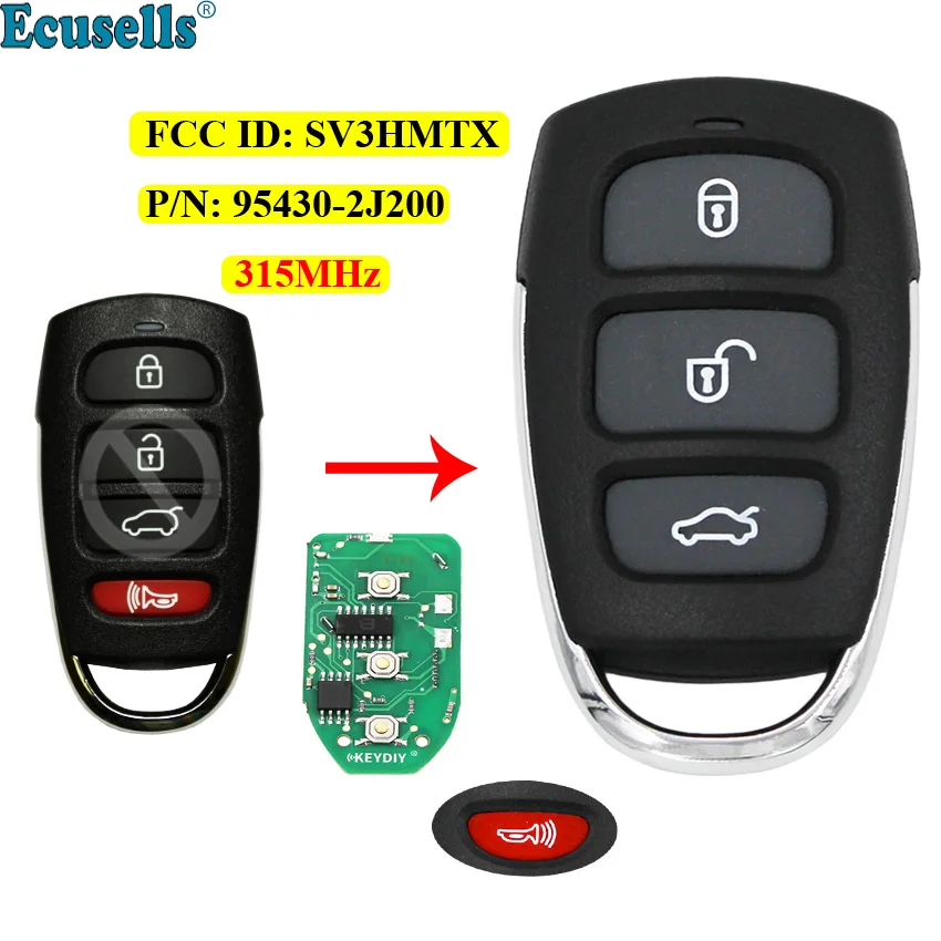 

Upgraded 3+1/4 Buttons Remote Car Key Control Fob 315mhz 433MHz for KIA Borrego 2009-2011 FCC ID: SV3HMTX P/N: 95430-2J200