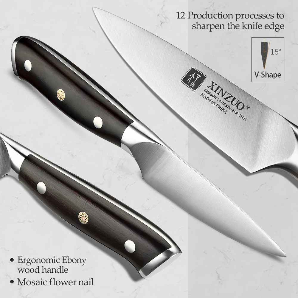 XINZUO 3.5\'\' Japanese Style Utility Knife Ergonomic Ebony Handle German 1.4116 Stainless Steel Peeling Fruit Kitchen Chef Knife