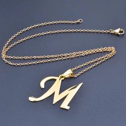 Gold Color Alphabet Necklaces For Women Jewelry Chain On Neck 26 Letters Pendant Necklace Stainless Steel Choker Woman Accessory
