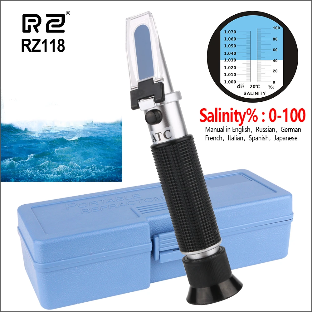 RZ Refractometer Seawater Salinity Auto Water Salt Hydrometer Tester Professional 0-10% Aquarium Digital Handheld Refractometer