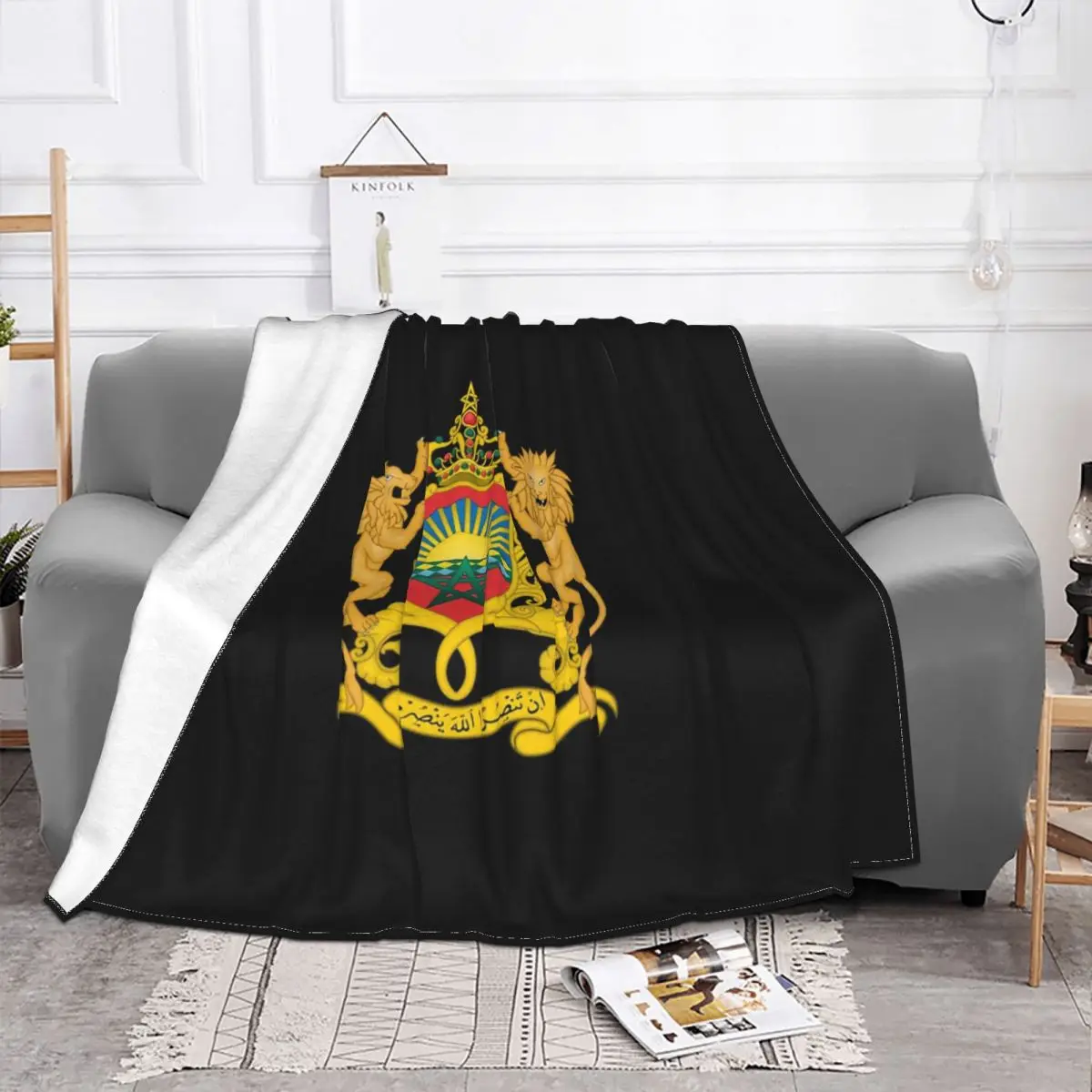 Fashion Morocco Of Arms National Moroccan Emblem Blanket Kingdom of Morocco Fuzzy Throw Blanket Bedroom Sofa Decor Soft Warm Bed