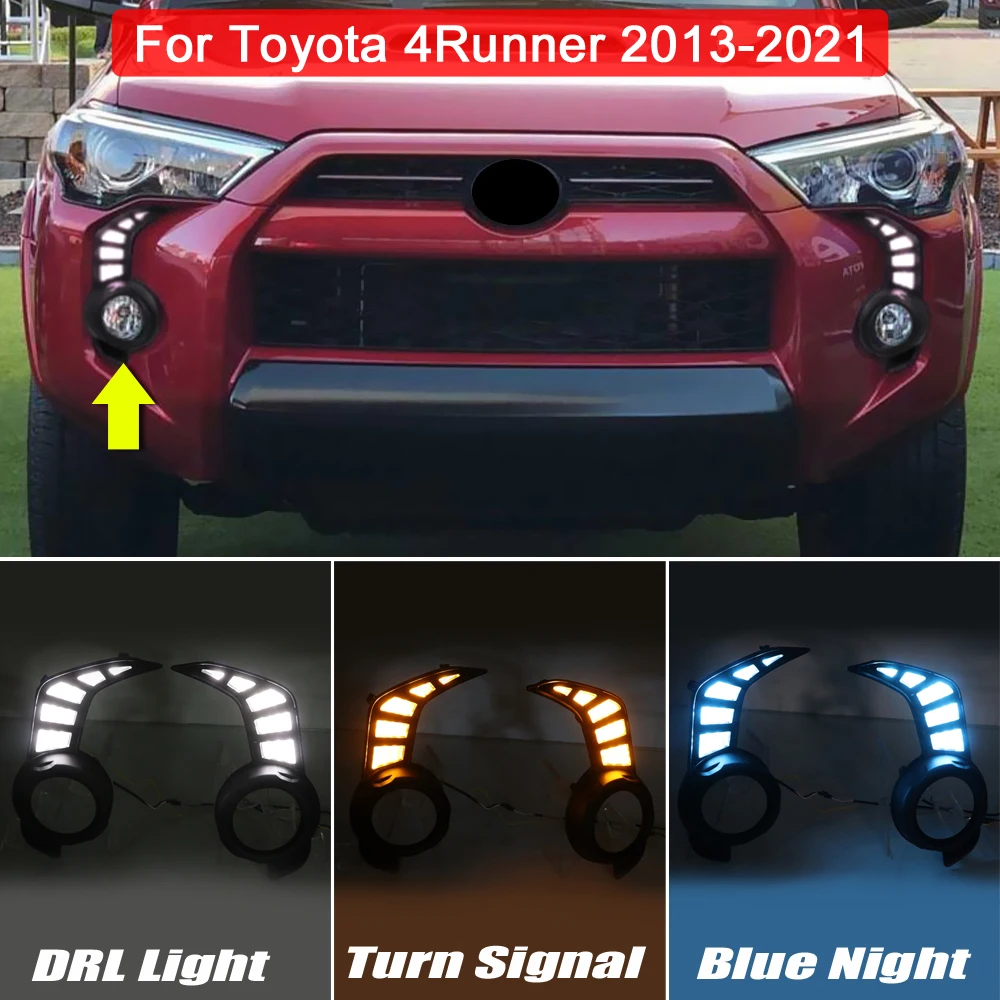 

Car Fog Lamp White LED DRL Daytime Light Blue Night Driving Light Dynamic Amber Turn Signal Light For Toyota 4Runner 2013-2021