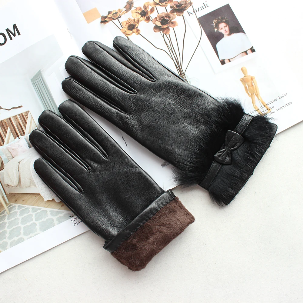 Bickmods New Women\'s High-Quality Leather Gloves Two Styles Black Short Imported Sheepskin Gloves Keep Warm In Winter