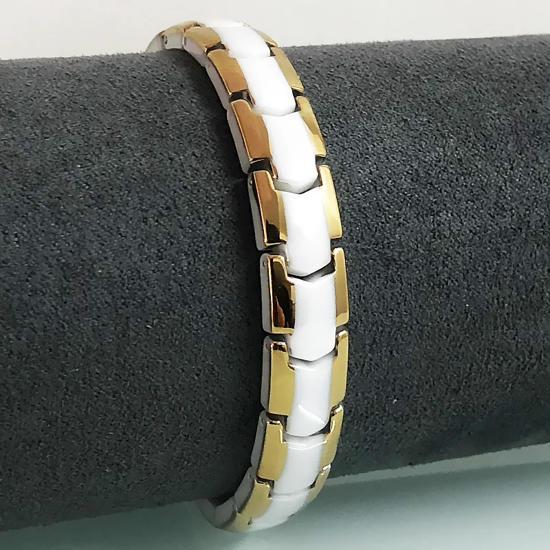 Pulsera de germanio para el cuidado de la salud, brazalete de terapia magnética, Color dorado, cerámica blanca de 9MM, joyería para mujer