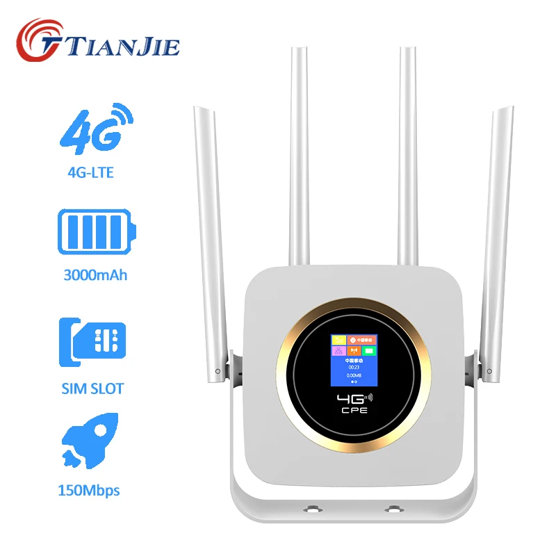 

TIANJIE CPE904 4G Wifi Router Hotspot LTE Antenna WAN LAN CAT4 150Mbps Modem 3000mah Battery CPE Sim Card