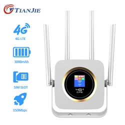 TIANJIE CPE904 4G 와이파이 라우터 핫스팟 LTE 안테나, WAN LAN, CAT4 150Mbps 모뎀, 3000mah 배터리, CPE SIM 카드