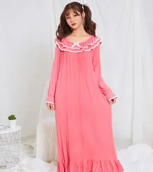 Spring Autumn Ladies Long Sleeves Modal Cotton Princess Nightgown Girl Student Royal Princess Sleepwear Lounge Negligee Homewear