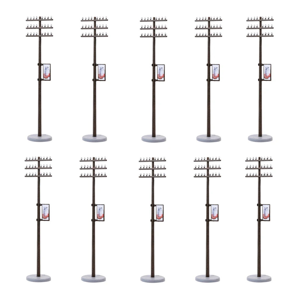 10Pc Electric Line Pole for Train Railways Park Street DIORAMAS 1/100 Scale