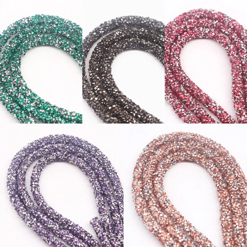 7mm Resin Glitter Rhinestones Rope Tube Cord Sequin Trimming for DIY Jewelry Bracelet Necklace Party Decoration Wedding