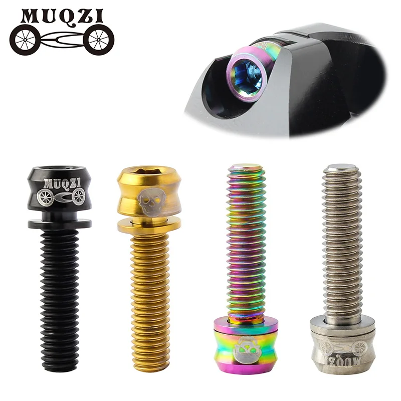 MUQZI 4PS Titanium Stem Screw M5 x 15 17 19mm Vacuum Plating With Washer Fixing Bolts For MTB Road Bicycle Handlebar Riser