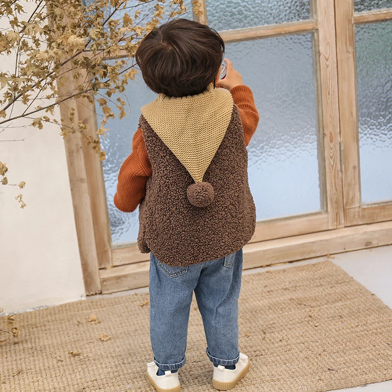 

Children's Casual Berber Fleece Waistcoat Fall Winter Boys & Girls Plush & Thick Vest Coat Baby Kids Knitted Hooded Jacket P264